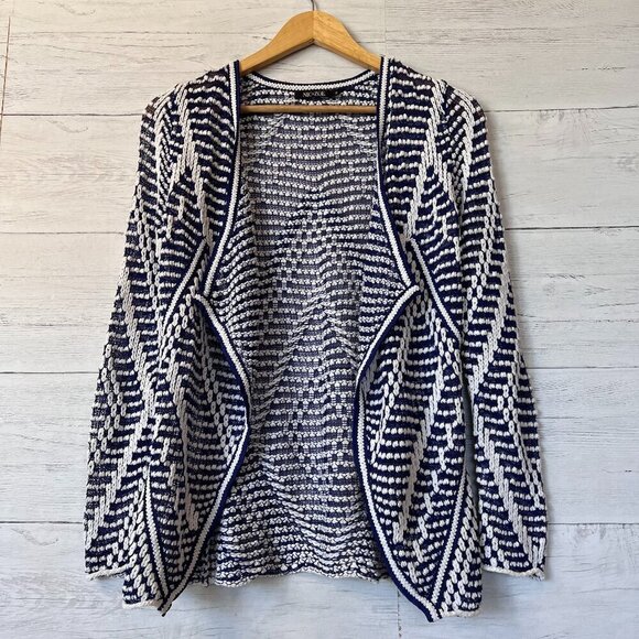 Nic + Zoe Sweater Womens Size PP Blue and White Open Knit Cotton Blend Cardigan - Picture 1 of 13